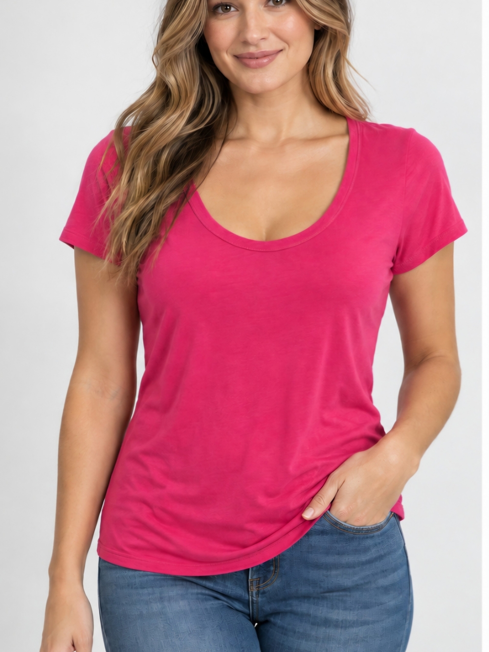 White House Black Market Pink Scoop Neck Tee M Rayon Stretch Short Sleeve